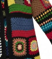 Retro Stil Renkli El Örgüsü Motifli Hırka - Patchwork Desenli - Görsel 3