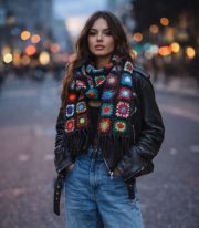 Vintage Stil Renkli Motifli Yumuşak Örgü Atkı - Tasarım Serisi